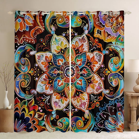 Erosebridal Vintage Mandala Blackout Curtains Set of 2 (52x84 Each), Bohemian Blossoms Window Curtains