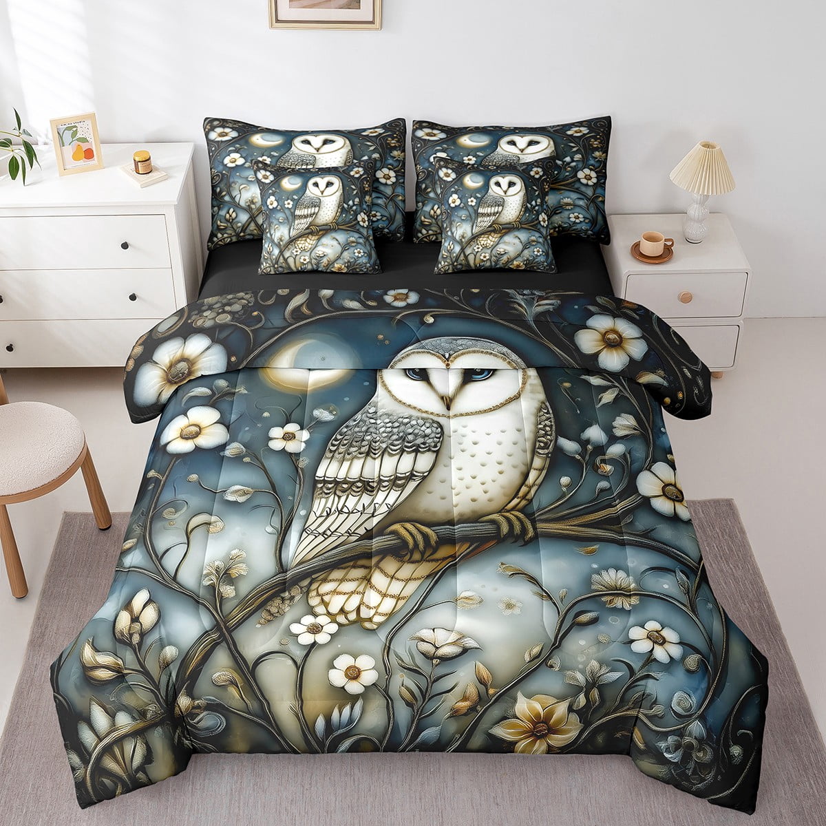 Erosebridal Vintage Owl Print Bedding Sets Twin Size,Retro Botanical ...