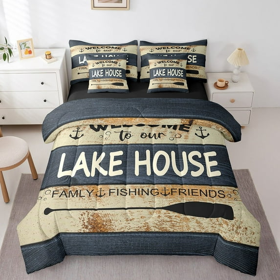 Erosebridal Vintage Paddle Bedding Sets Twin Size,Lake House Comforter Sets with Sheets,Lodge Cabin Bed in a Bag Twin size,Lightweight Rustic Room Decorative,Reversible,7pcs