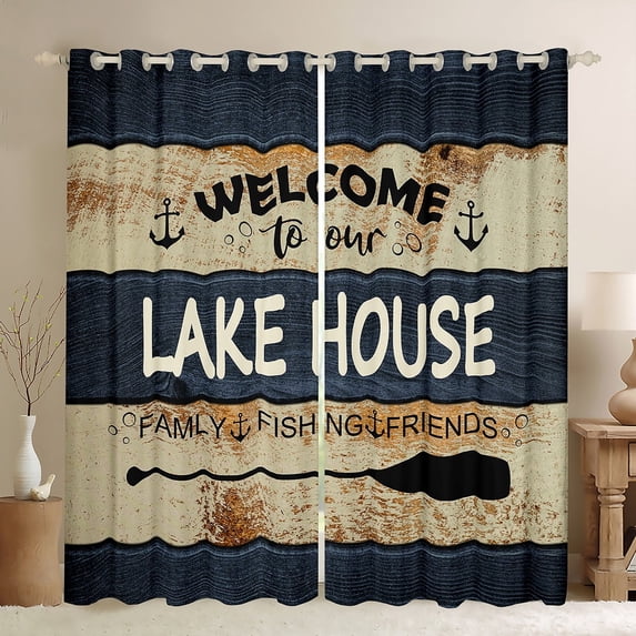 Erosebridal Vintage Paddle Curtains and Drapes (38Wx54L),Lake House Blackout Curtains for Bedroom,Lodge Cabin Curtains Pack of 2 (38Wx54L),Rustic Room Decorative
