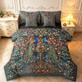 thumbnail image 1 of Erosebridal Vintage Peacock 7-Piece King Bedding,Watercolor Plants King Bed in a Bag,Teal Gold,Black Reversible, 1 of 7