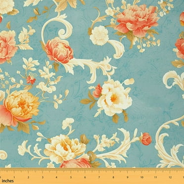 Erosebridal Vintage Peony Decorative Fabric,Rustic Garden Flowers Fabric,Abstract Floral Damask Upholstery Fabric,Retro Mid-Century Aesthetics Indoor Outdoor Fabric for Quilting Sewing,1 Yard