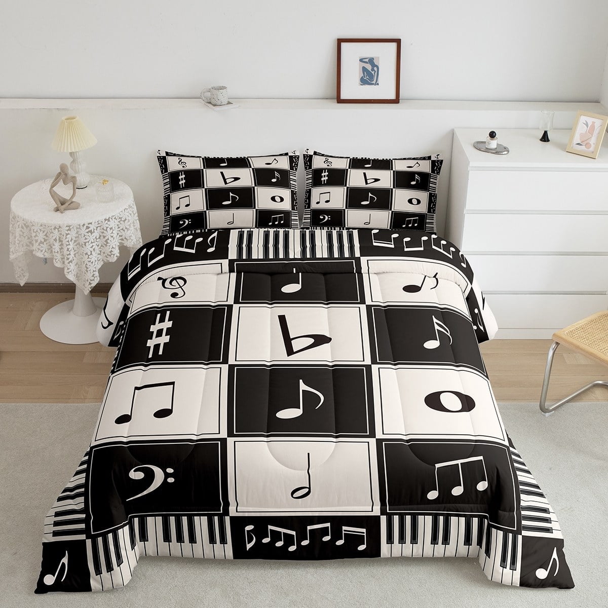 Music Note Bedspread Erosebridal Vintage Piano Bedding Queen Comforter Set, Musical Note ...