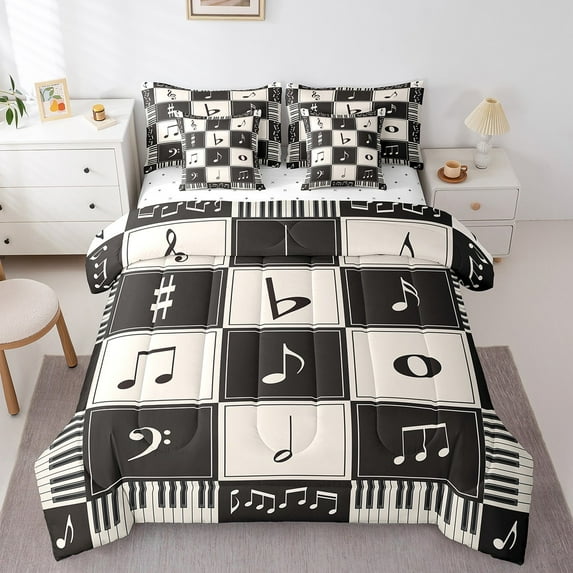 Erosebridal Vintage Piano Bedding Twin Comforter Set, Musical Note Down Comforter, Patchwork Music Decor, 7 Pieces