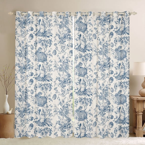 Erosebridal Vintage Rabbit Curtains Pack of 2 (42x84 Each) for Kids, Blue Beige Curtains Blackout
