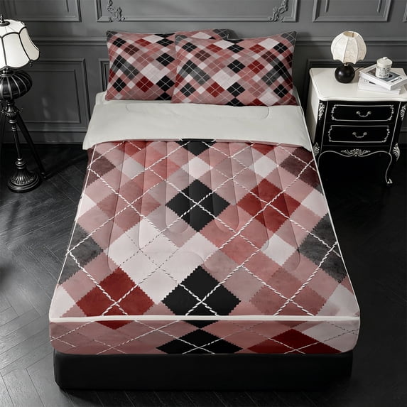 Erosebridal Vintage Rhombus Zipper Queen Comforter Set with Fitted Sheet and 2 Pillowcases,Geometric Art Zipper Bedding Set For Boys,Light Gray Reversible,4-Piece