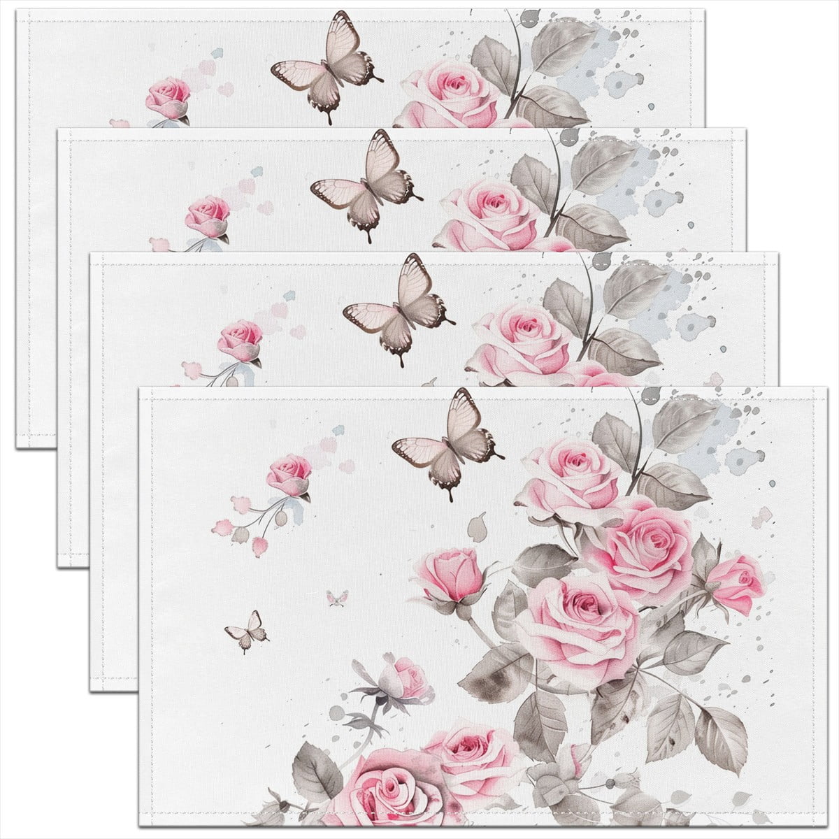 Rose Mat Erosebridal Vintage Rose Butterfly Set of 4 Placemats 12x18,Romantic ...
