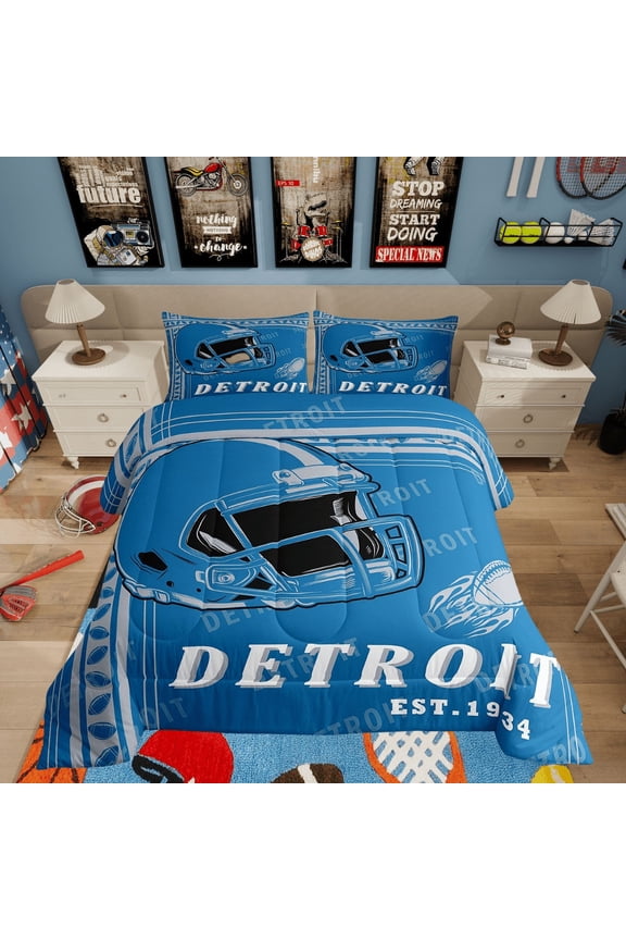 Vintage Rugby Comforter Sets Twin Size, Soccer Lover Comforters & Duvets, Football Player Decor, 2pcs