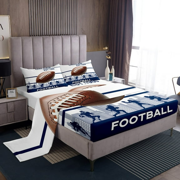 Erosebridal Vintage Rugby Twin Sheet Sets, Eat Sleep Bedding Twin Size, Football Theme Decor 3 Pieces