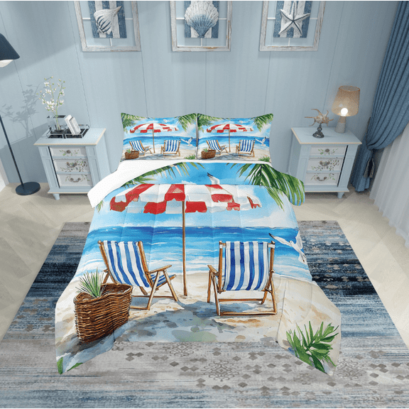 Erosebridal Ocean Beach Bedding Twin Comforter Set,Summer Holiday Down Comforter,Marine Decor,Lightweight,2-Piece