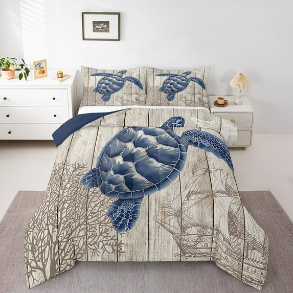 Erosebridal Vintage Sea Trutle Comforter Sets, Sea Wildlife Comforters & Duvets, Sealife Theme Home Decorative, Reversible 2-Piece
