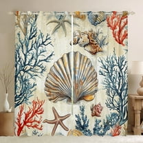 Erosebridal Vintage Seashell Curtains Pack of 2 (38x45), Ocean Starfish Curtains for Living Room, Coral 30%-50% Black Out Curtains, Window Drapes Bedroom Decorative