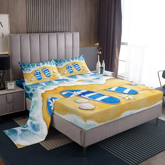 Erosebridal Flip Flops Sheet Set Twin,Tropical Beach Bedding Sets Twin Size,Summer Holiday Decoration,Breathable,3pcs