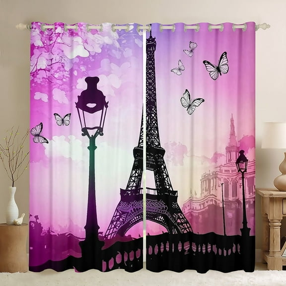 Erosebridal Butterfly Eiffel Tower Curtains for Living Room,Valentine’S Day Curtains and Drapes (42x84),Teen Bedroom Decor