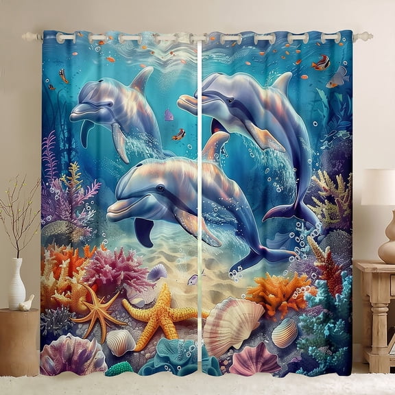 Erosebridal Sealife Dolphin Curtains and Drapes (38x54),Marine Animal 30%-50% Blackout Curtains for Bedroom,Sea Decor