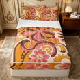 thumbnail image 1 of Erosebridal Vintage Swirl Flower Zipper Twin Comforter Sets with Fitted Sheet and 2 Pillowcases for Girls, Orange Paisley Bohemian Print Zipper Bedding Set, Reversible, 4-Piece, 1 of 7