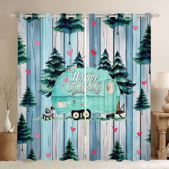 Erosebridal Vintage Teal Car Black Out Curtains for Boys Girls,Rustic Cottage Happy Camping Curtains Pack of 2 (42x63 Each) for Boys Girls,Breathable Home Decor