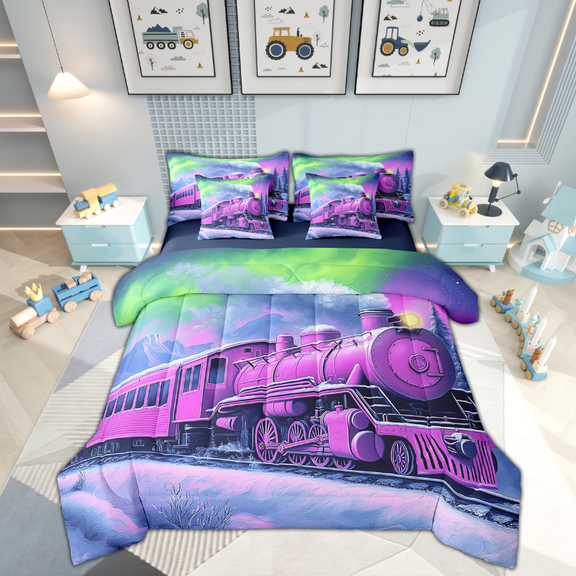 Erosebridal Vintage Train Bedding Full Size 7pcs, Oil Painting Comforter Sets with Sheets, Reversible