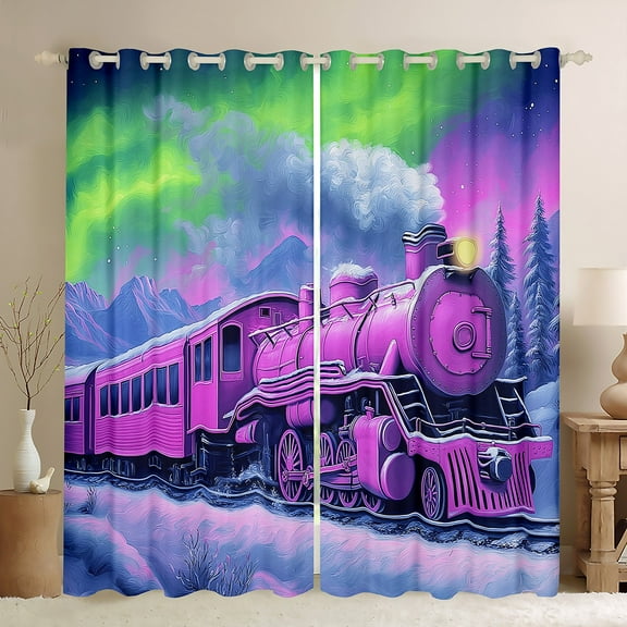 Erosebridal Vintage Train Curtains for Living Room, Oil Painting 30%-50% Blackout Curtains Set of 2 (42x63),
