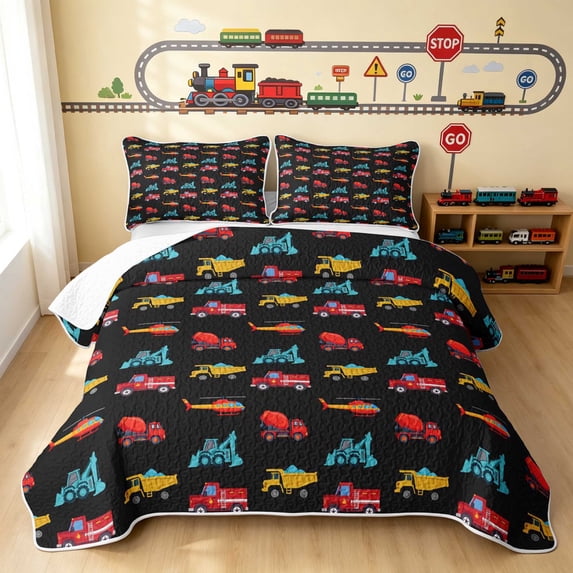Erosebridal Vintage Truck Quilt King, Checkered King Coverlet Set, Red Checkered 3 Pieces 1 Bedspread and 2 Pillowcases