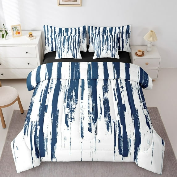 Erosebridal Vintage Watercolor Bedding Full Size, Oil Printing Bed in a Bag Full size, Old Fashion Reversible Bed Set, Breathable Room Decor, 7-Piece