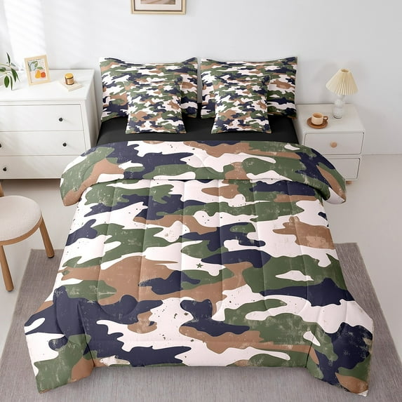 Erosebridal Violet Camouflage Bedding Twin Size, Vintage Army Bed Set, Military Theme Reversible Bed in a Bag Twin size, Super Cozy Room Decoration, 7pcs