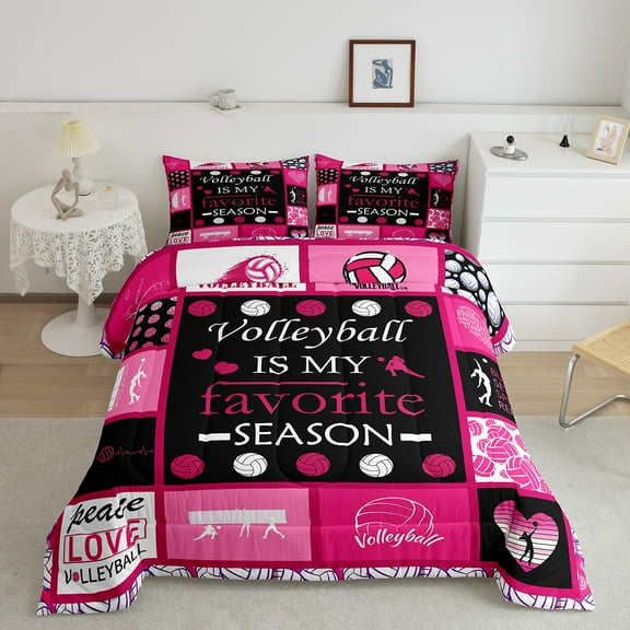 Erosebridal Volleyball Bedding Twin Comforter Set for Teens, Black Pink Duvet Insert, Sports Player Comforters & Duvets, Breathable Bedroom Decor, 2pcs