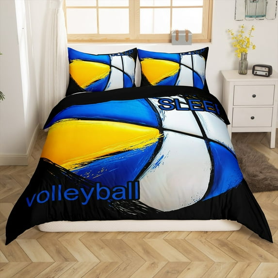 Erosebridal Volleyball City Comforter Cover Queen, Eat Sleep Bedding Queen Size, Rugby Player Decor, Reversible 3-Piece