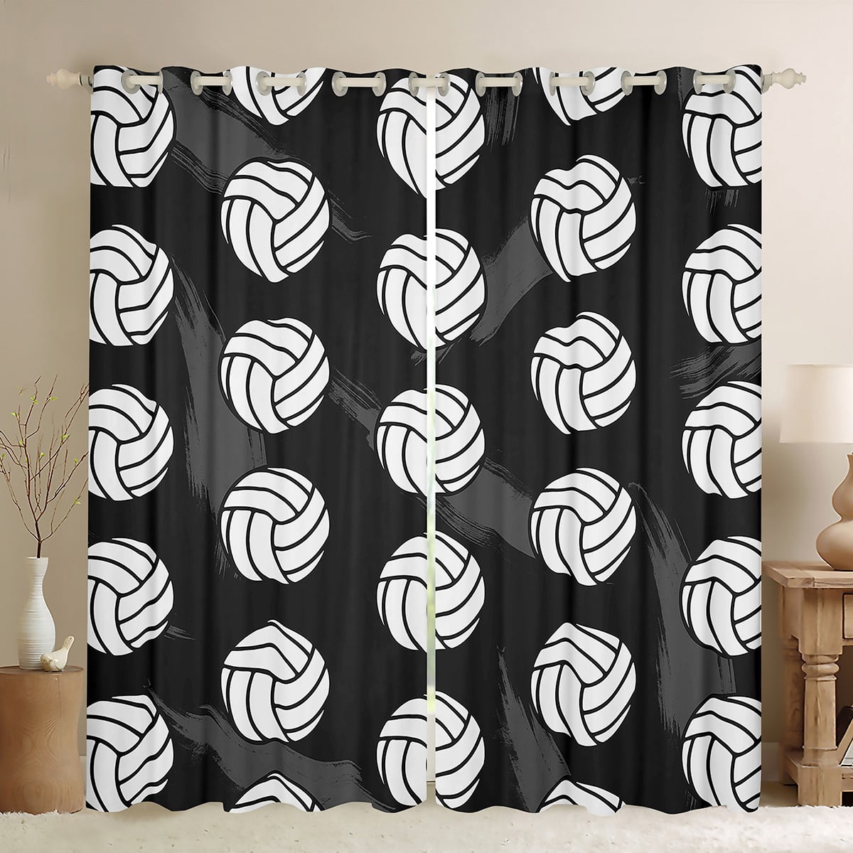 Curated visual reference: Volleyball Court Geometric Pattern Decoration Reference: Erosebridal Volleyball Curtains For Bedroom 2 Panels 52 X 63