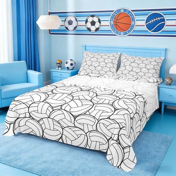 Erosebridal Volleyball Full Size Sheets, Sport Bed Sheets for Boys and Girls, 4-Piece, 1 Flat Sheet, 1 Fitted Sheet and 2 Pillowcases