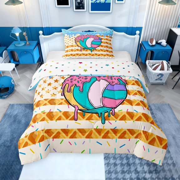 Erosebridal Volleyball Ice Cream Drip Twin Comforter Sets, Waffle US Flag Bedding Set, Colorful Polka Dots Reversible, 1 Comforter and 1 Pillowcase