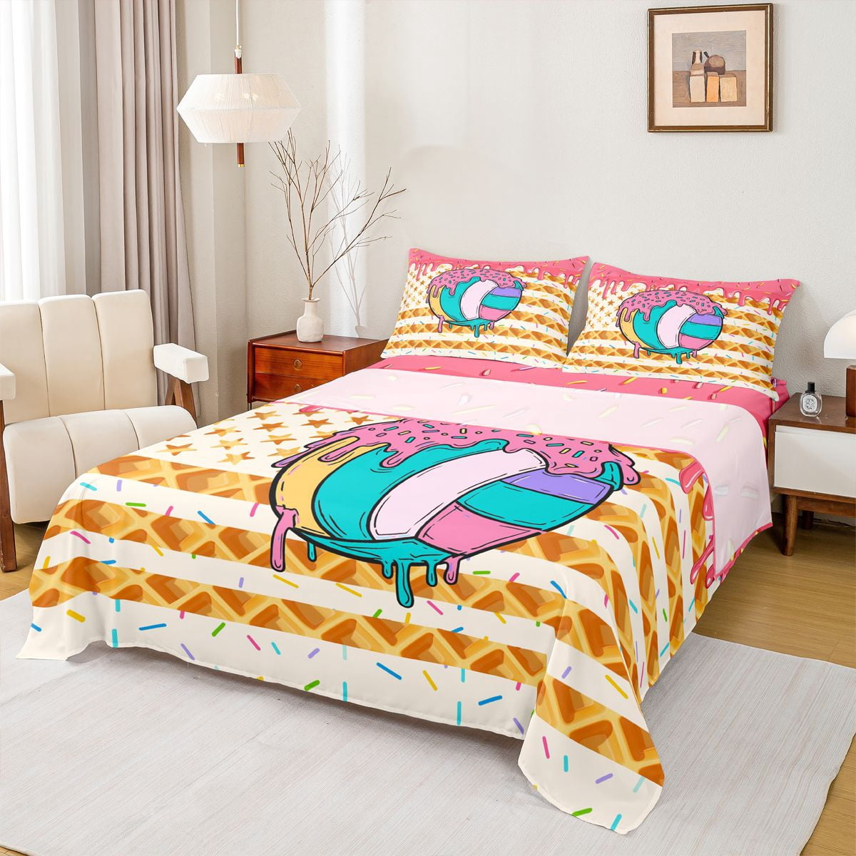 Erosebridal Volleyball Ice Crem Drip Queen Sheet Sets, Waffle American ...