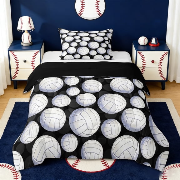Erosebridal Volleyball Sport Twin Comforter Sets,Kids Ball Games Bedding Set For Boys,Reversible black,2pcs