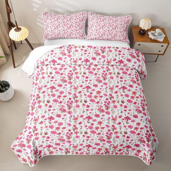 Erosebridal Warm Floral Bed Spread Queen,Rose Wildflower Watercolor Queen Coverlet Set For Girls,3pcs