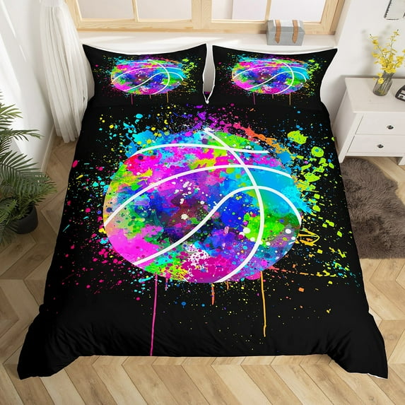 Erosebridal Watercolor Basketball Comforter Cover , Teens Sports Bedding Sets, Lightweight 2 Pieces, (No Comforter)