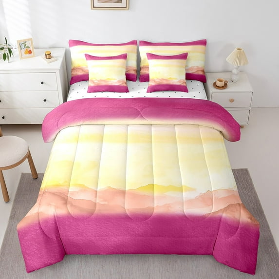 Erosebridal Watercolor Bed In A Bag King Size,Gradient Ombre Bedding Sets King Size,Girls Room Decorative,Super Cozy,7 Pieces