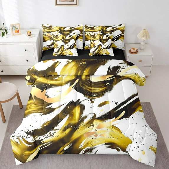 Erosebridal Watercolor Bed in a Bag King size for Adult, Modern Ink Bed Set, Geometry Reversible Comforter Sets, Super Cozy Bedroom Decoration, 7pcs