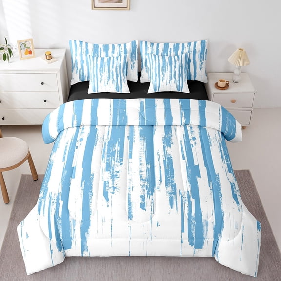 Erosebridal Watercolor Bed in a Bag for Adult, Modern Ink Bed Set, Geometry Reversible Comforter Sets, Super Cozy Bedroom Decoration, 7pcs