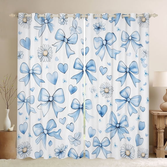 Erosebridal Watercolor Blue Bow Blackout Curtains Set of 2 (52x84 Each) for Girls Kids, Groovy Flower Window Curtains