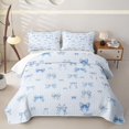thumbnail image 1 of Erosebridal Watercolor Blue Plaid Bow Twin Quilt Set for Girls, Fashion Ribbon Twin Coverlet Set, 2pcs, 1 of 7