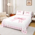 thumbnail image 1 of Erosebridal Watercolor Bow Bed Sheets for Girls, Pink Plaid Buffalo King Sheets for Women, 4 Pieces, 1 of 6