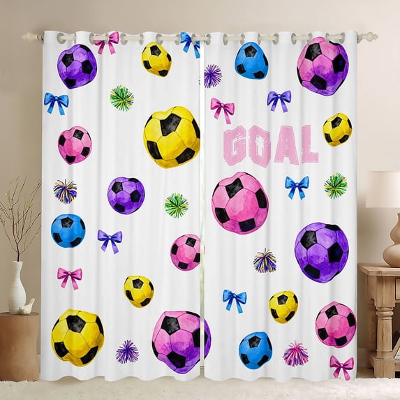Erosebridal Watercolor Bow Soccer Curtains Pack of 2 (42x84 Each), Cute Sport Curtains Blackout for Girls and Boys