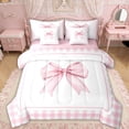 thumbnail image 1 of Erosebridal Watercolor Bow Twin Bedding Sets for Girls, Pink Plaid Buffalo Bedding Comforter Set for Women, Pink Reversible, 7 Pieces, 1 of 6