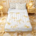 thumbnail image 1 of Erosebridal Watercolor Bow Zipper Queen Comforter Set with Fitted Sheet and 2 Pillowcases,Striped Dot Zipper Bedding Set,Warm Yellow,4 Pieces,Reversible, 1 of 6