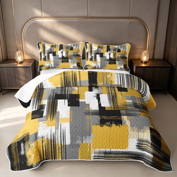 Erosebridal Watercolor Brush Strokes Quilt Full, Orange Black White Full Bedspread Sets, Black Reversible 3-Piece 1 Coverlet and 2 Pillowcases