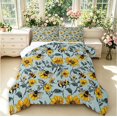 thumbnail image 1 of Erosebridal Watercolor Bug Bee King Size Comforter Sets,Rustic Florals Comforters King Size,Teal Yellow,Reversible,3pcs,1 Comforter and 2 Pillowcases, 1 of 7