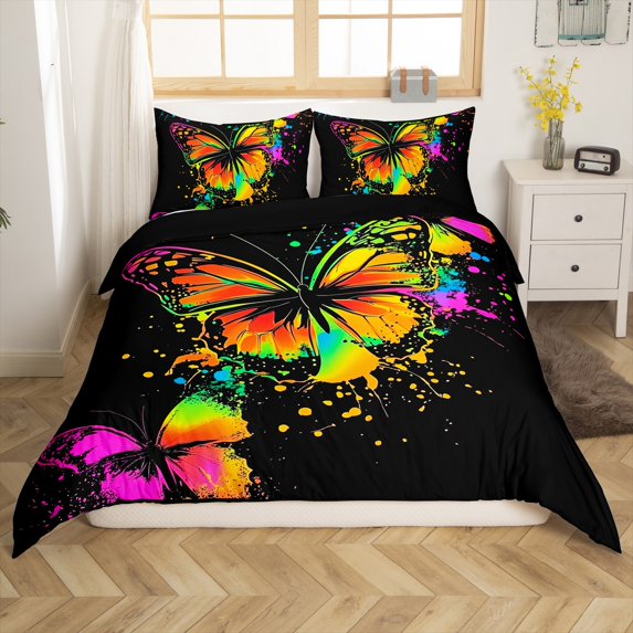 Erosebridal Watercolor Butterfly Comforter Cover, Cute Animals Bedding, Teens, Reversible(No Comforter)