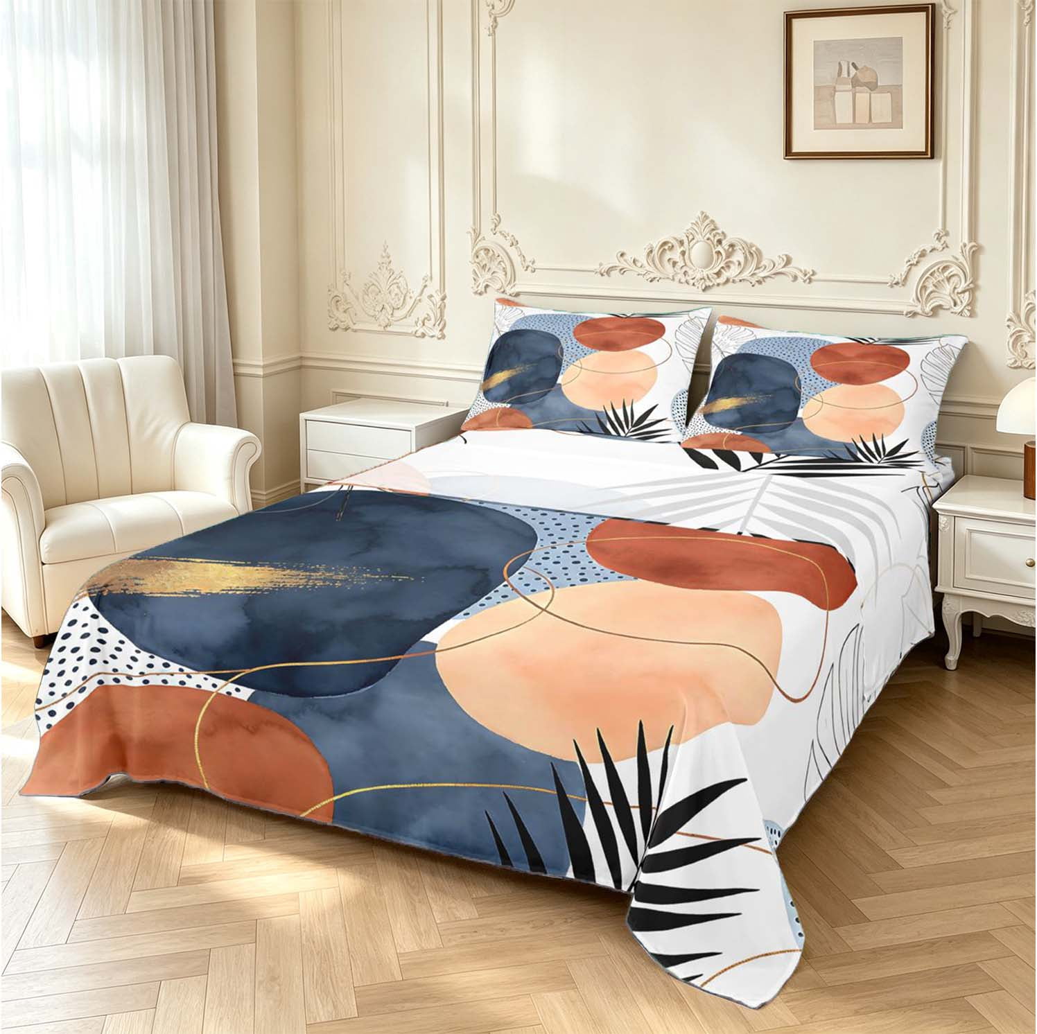 Erosebridal Watercolor Circles Queen Sheets,Gold Monstera Leaves Queen ...