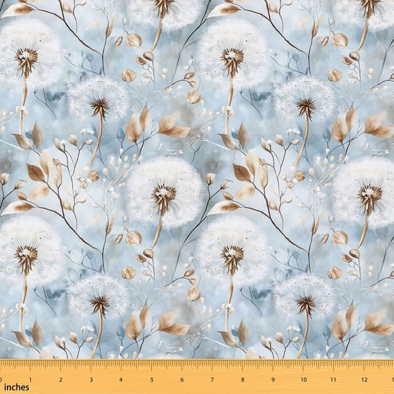 Erosebridal Watercolor Dandelion Fabric by the Yard 5 Yards, Brown Leaf Branch Pattern Fabric for Sewing