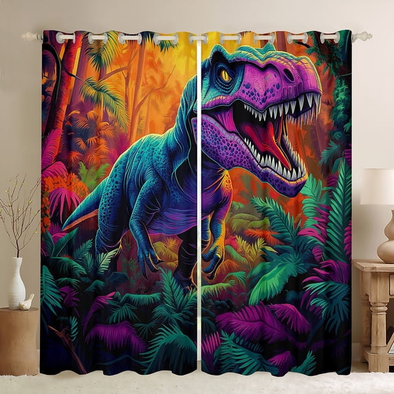 Erosebridal Watercolor Dinosaur Bedroom Curtains Bed Cartoon Dino Living Room Curtains, Jungle Animal Curtains Tyrannosaurus Rex Blackout Curtains, Wild Curtains & Drapes